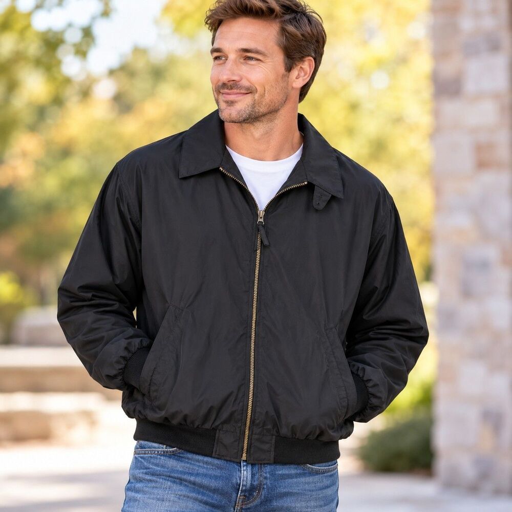 Vintage Weathercast Microfibre Bomber Jacket Mens XL Black Harrington Korea
